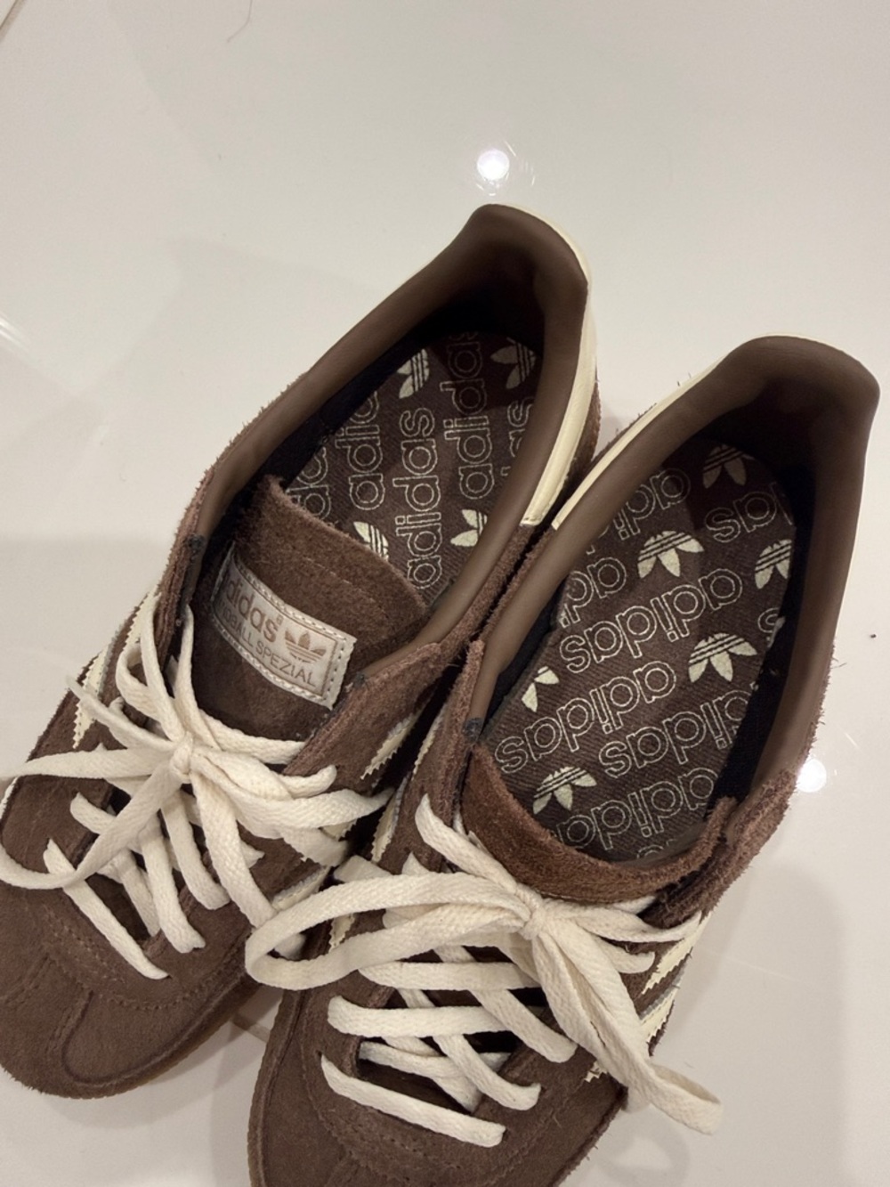 adidas Brown Suede Sneakers with White Stripes size 6.5 never worn - Picture 2 of 4